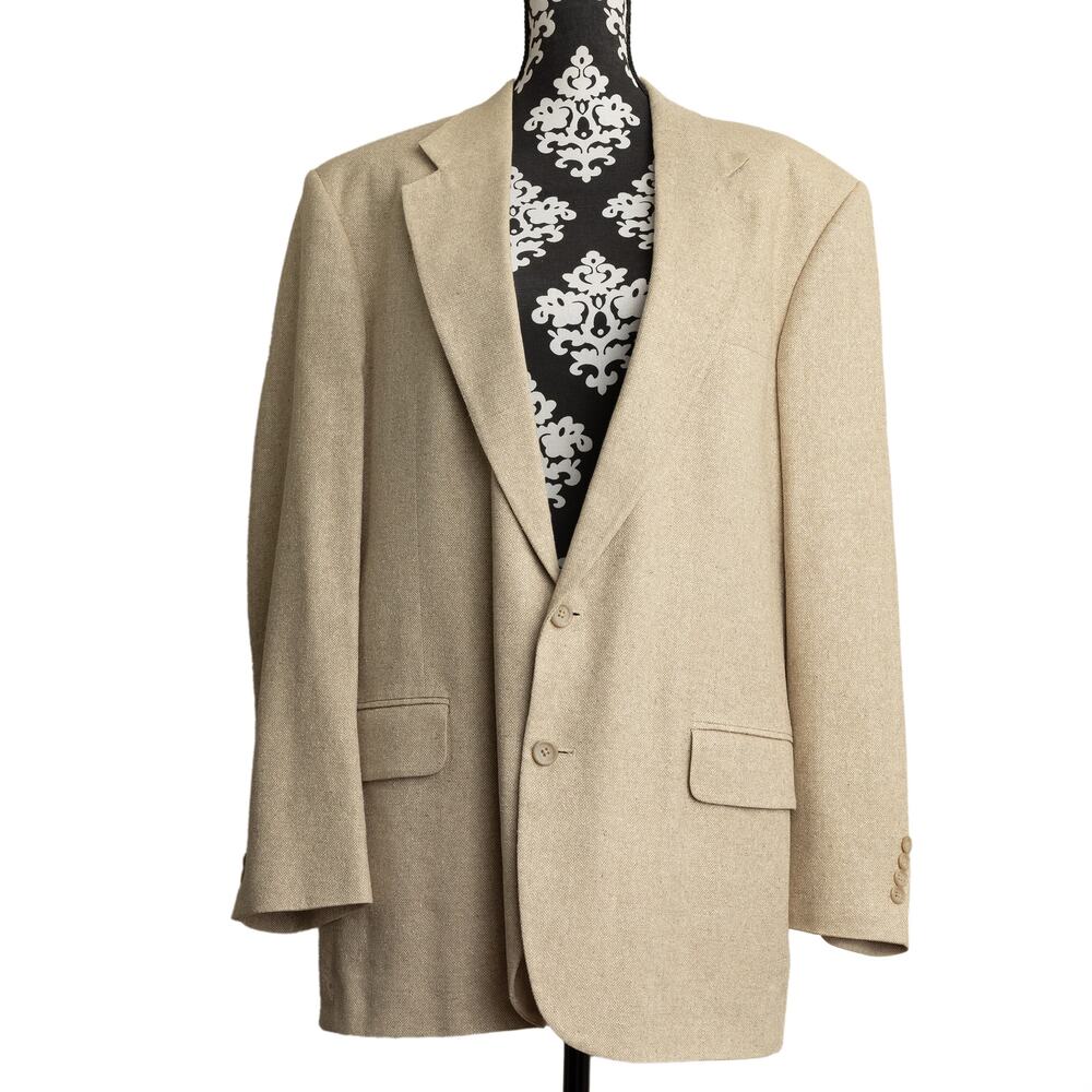 Vintage 90s Professional Classic Beige Tan 100% Silk 2 Button Lined Blazer - 44L
